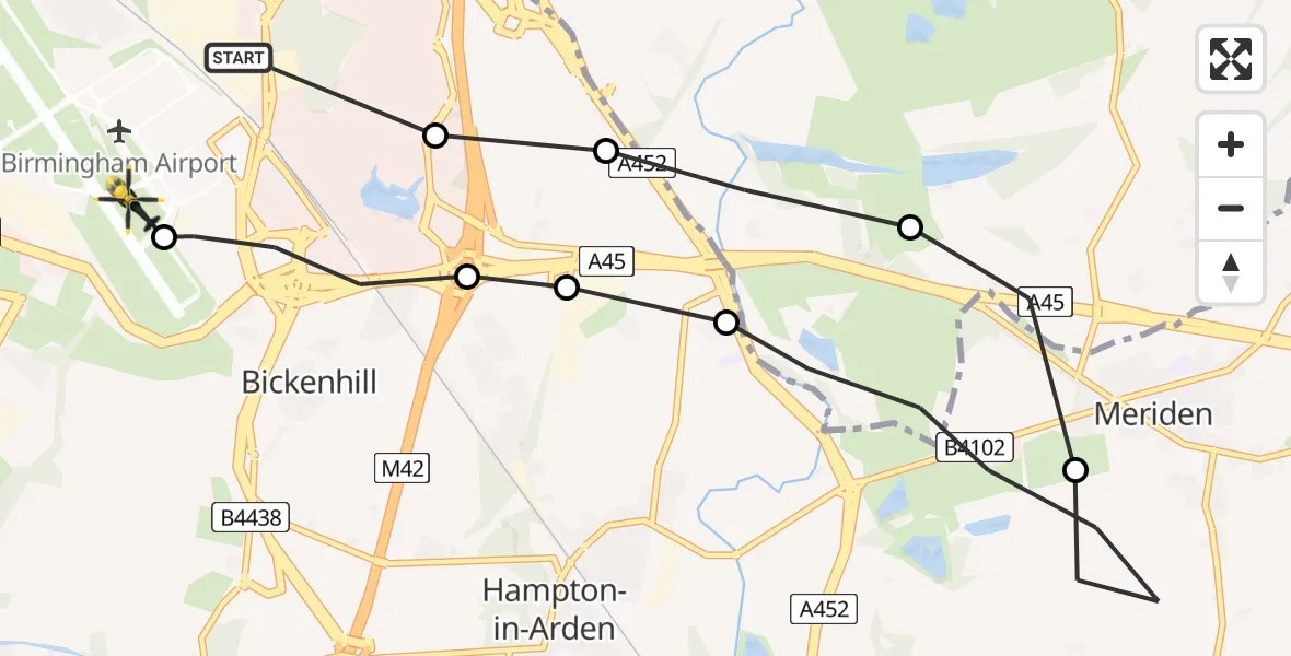 Flight route Police Helicopter Birmingham Airport - Birmingham Airport, 31 March 2026, 12:26