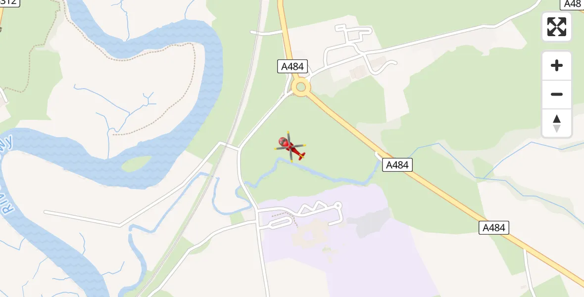 Flight path map showing Air Ambulance Helicopter route from Carmarthen to Carmarthen