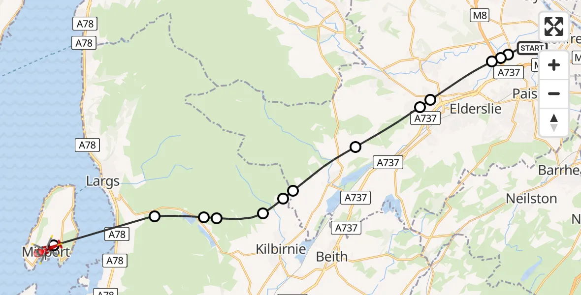 Routekaart van de vlucht: Air Ambulance Helicopter to Inner Seas