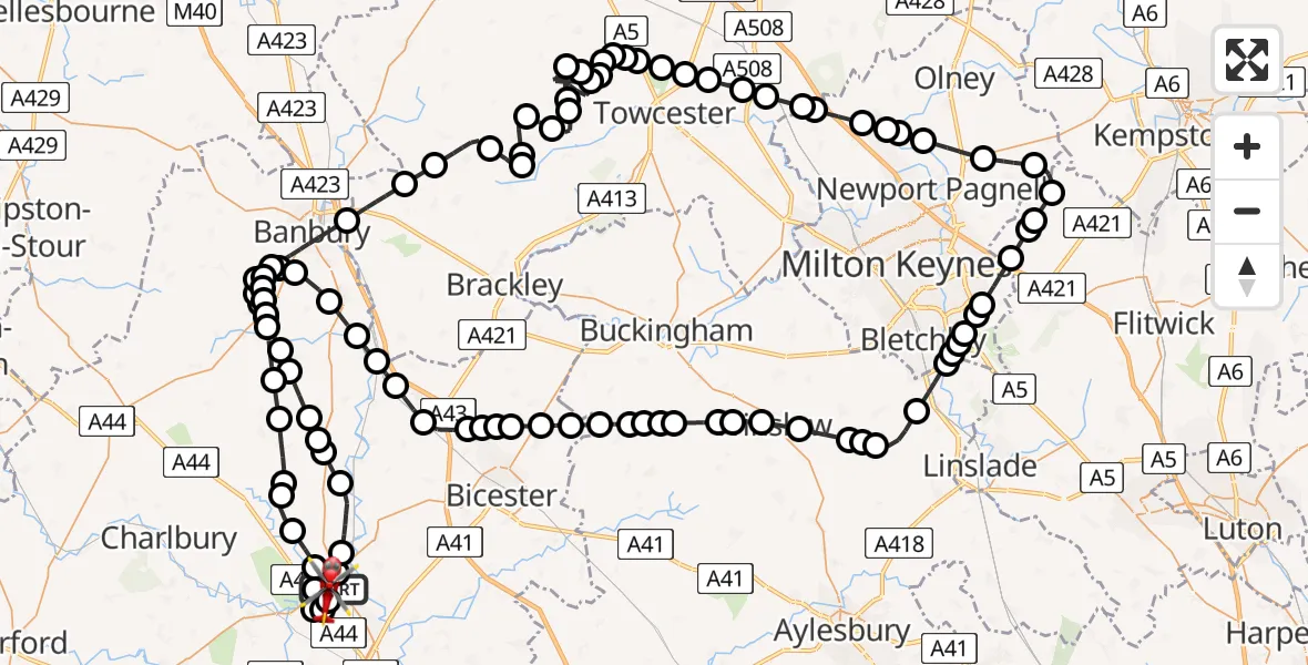 Routekaart van de vlucht: Air Ambulance Helicopter to London Oxford Airport