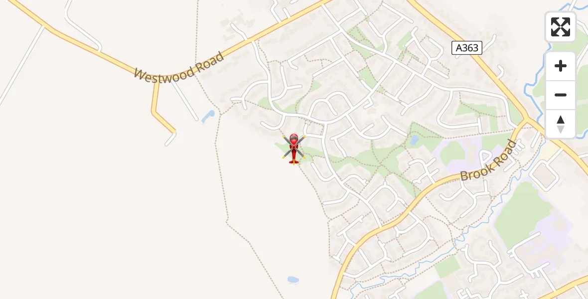 Flight path map showing Air Ambulance Helicopter route from Trowbridge to Trowbridge