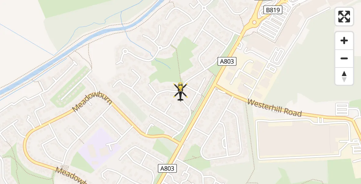 Flight path map showing Police Helicopter route from Bishopbriggs to Bishopbriggs