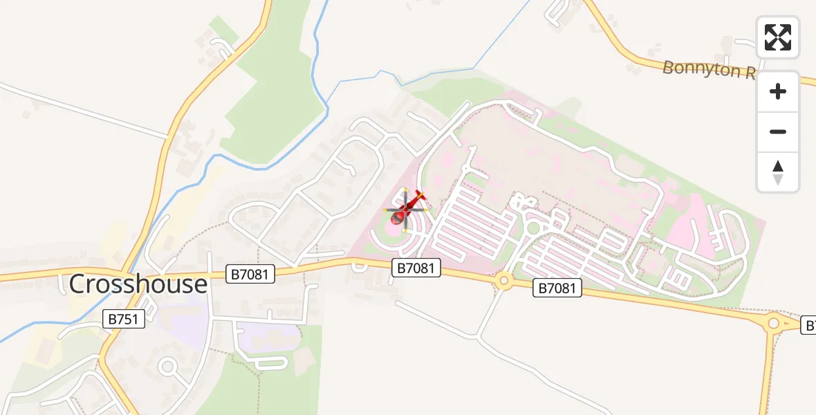 Flight path map showing Air Ambulance Helicopter route from Crosshouse University Hospital to Crosshouse University Hospital
