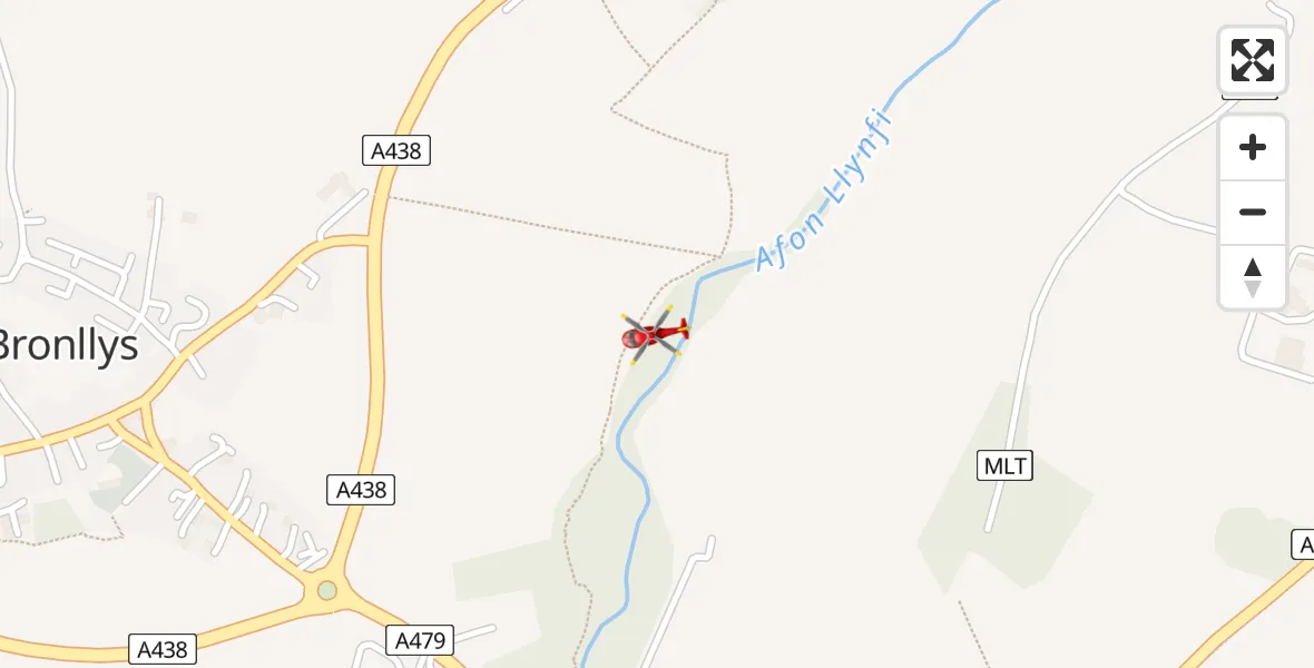 Routekaart van de vlucht: Air Ambulance Helicopter to Bronllys, Bronllys Road