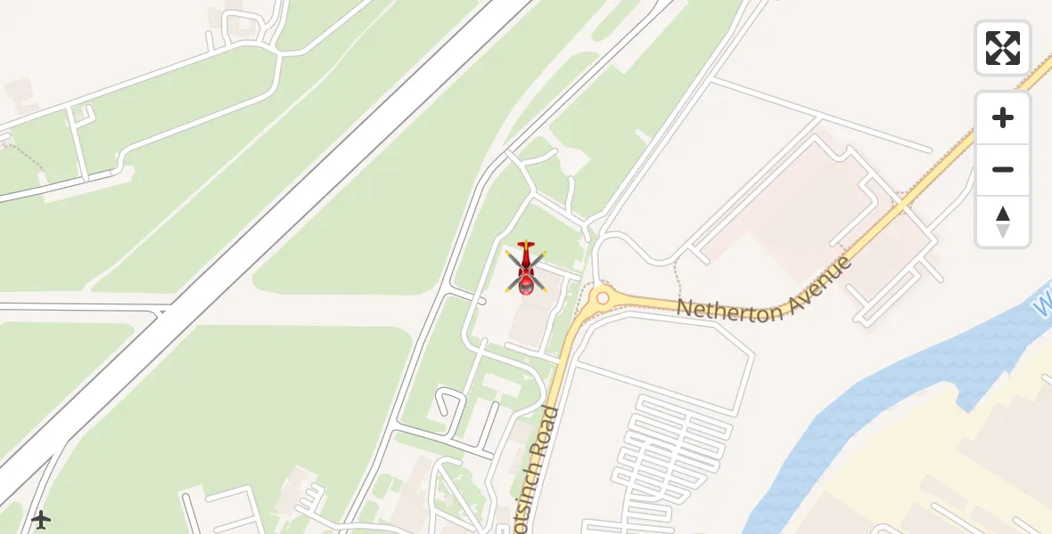 Flight path map showing Air Ambulance Helicopter route from Glasgow Airport to Glasgow Airport