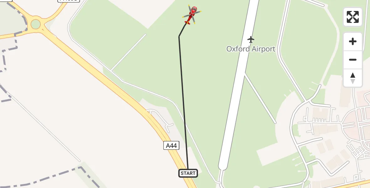 Flight path map showing Air Ambulance Helicopter route from London Oxford Airport to London Oxford Airport