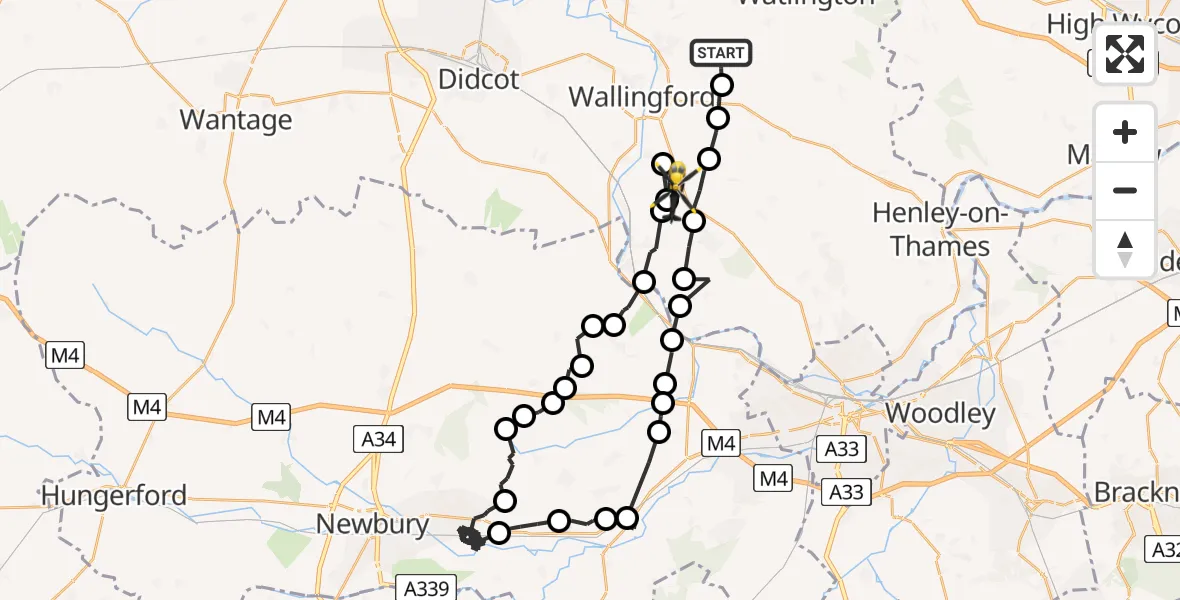 Flight path map showing Police Helicopter route from Ewelme to Chiltern Park Aerodrome