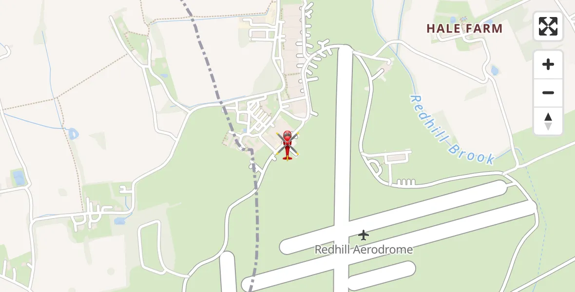 Flight path map showing Air Ambulance Helicopter route from Redhill Aerodrome to Redhill Aerodrome