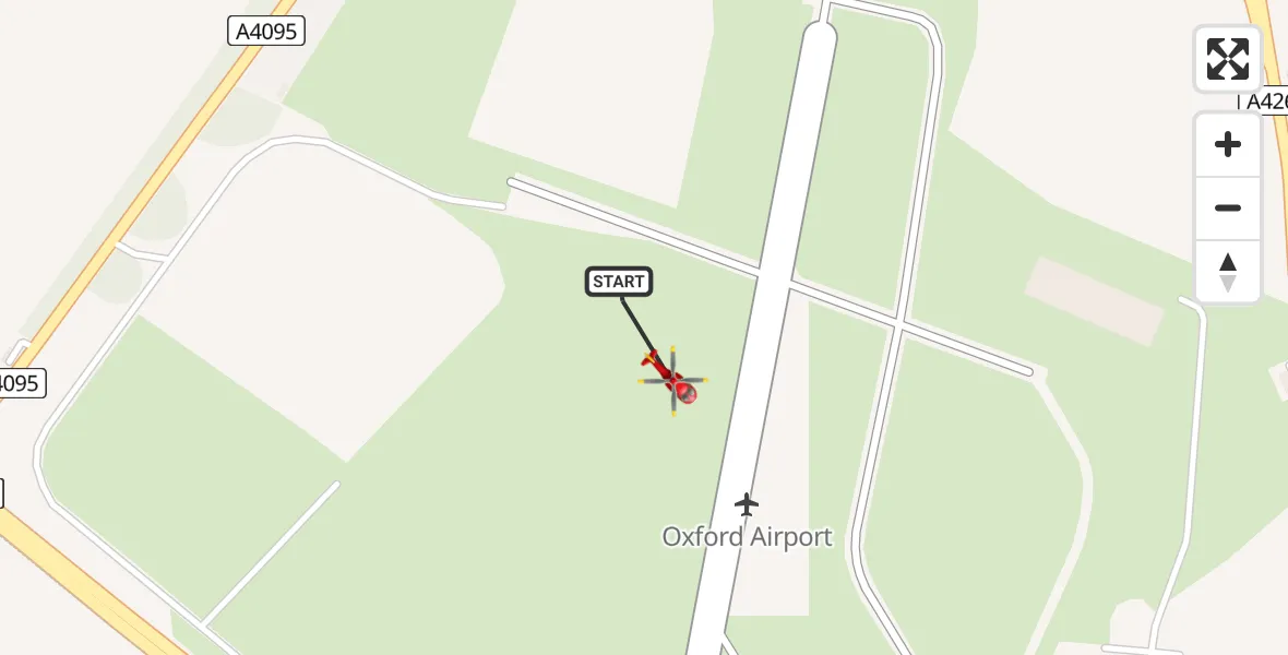 Flight path map showing Air Ambulance Helicopter route from London Oxford Airport to London Oxford Airport
