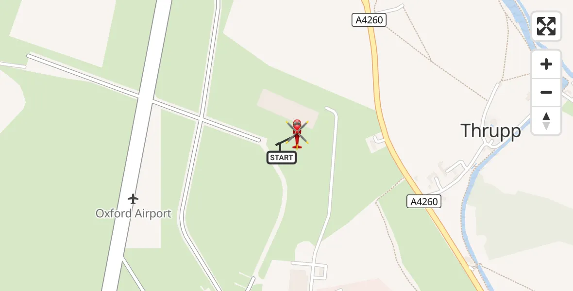Flight path map showing Air Ambulance Helicopter route from London Oxford Airport to London Oxford Airport