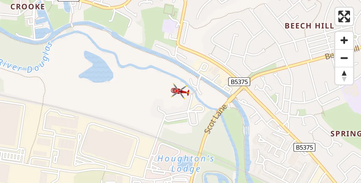 Flight path map showing Air Ambulance Helicopter route from Wigan to Wigan