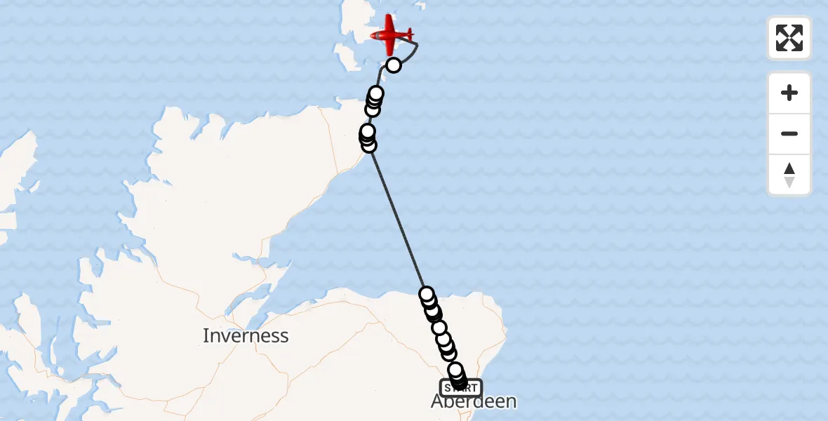 Flight path map showing Air Ambulance Aircraft route from Aberdeen City to Tankerness