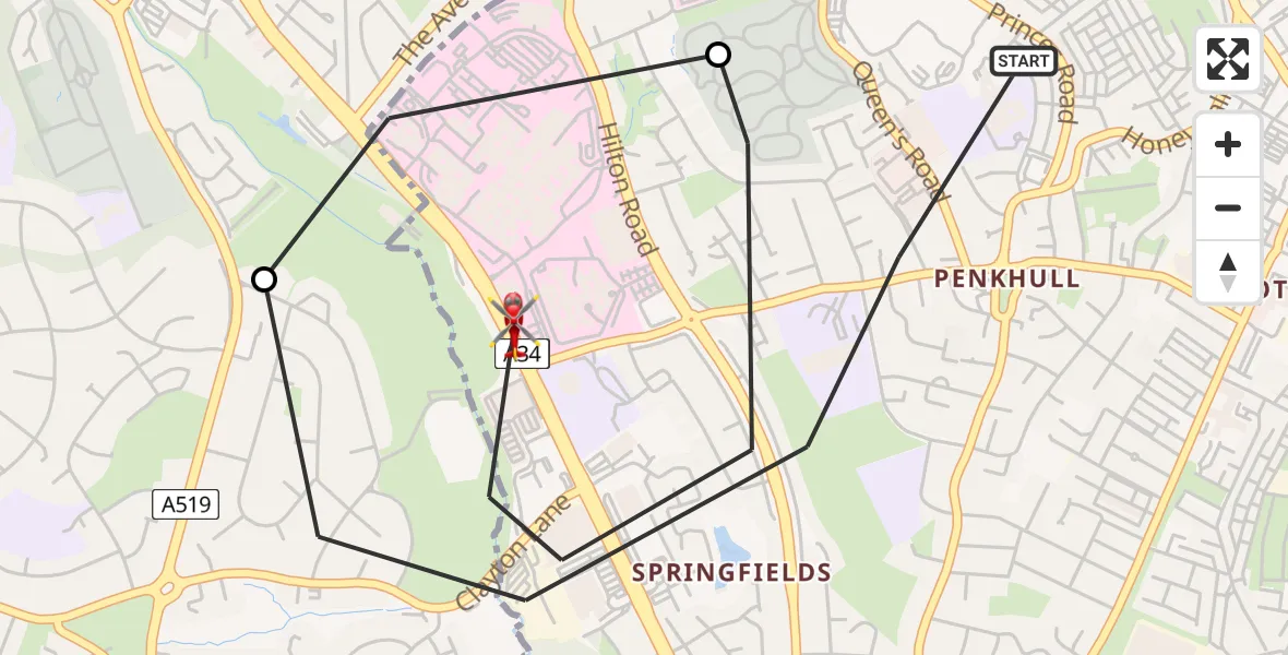 Flight path map showing Air Ambulance Helicopter route from Stoke to Stoke
