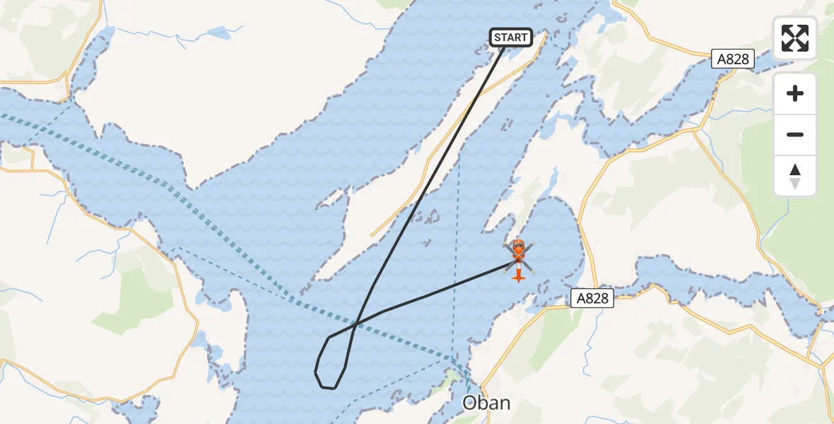 Flight path map showing Coastguard Helicopter route from Inner Seas to Inner Seas