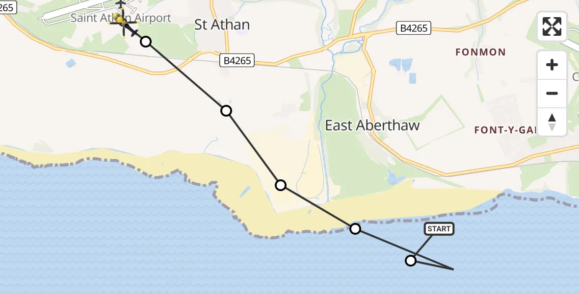 Flight path map showing Police Helicopter route from East Aberthaw to MOD St Athan
