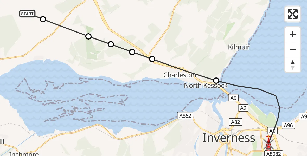 Flight path map showing Air Ambulance Helicopter route from Mulbuie to Inverness