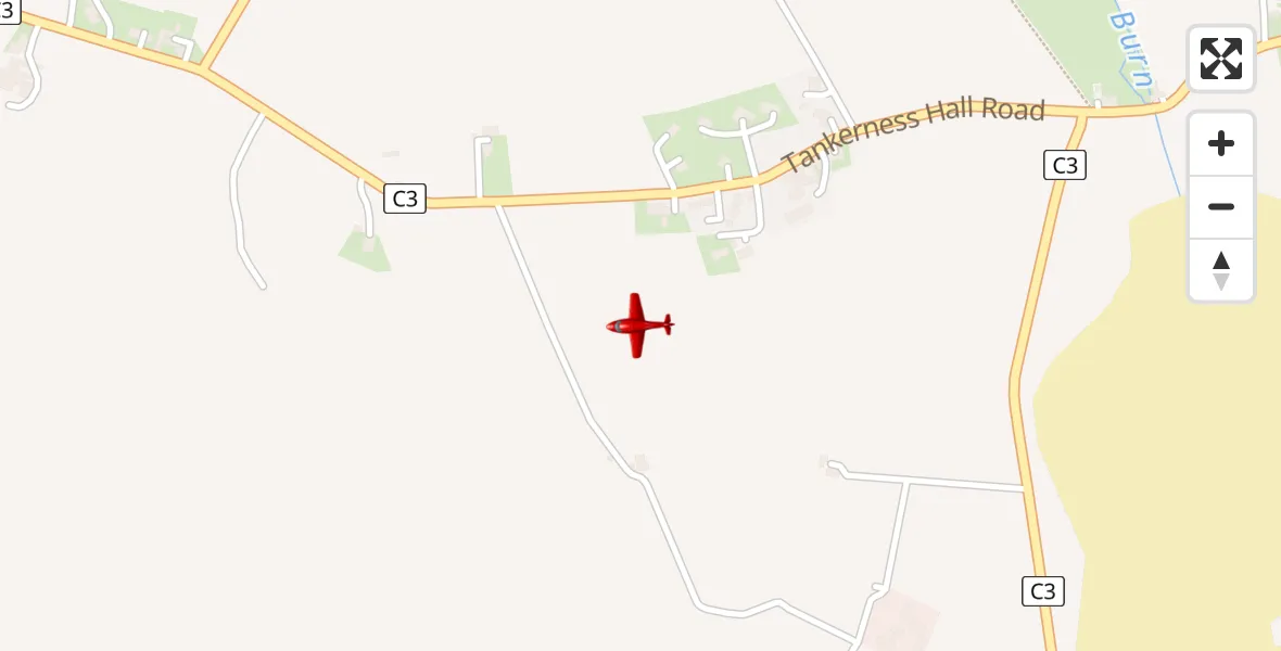 Flight path map showing Air Ambulance Aircraft route from Tankerness to Tankerness