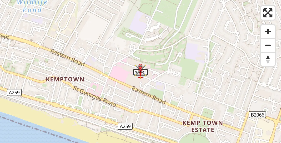 Flight path map showing Air Ambulance Helicopter route from Brighton to Brighton