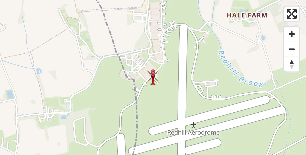 Flight path map showing Air Ambulance Helicopter route from Redhill Aerodrome to Redhill Aerodrome