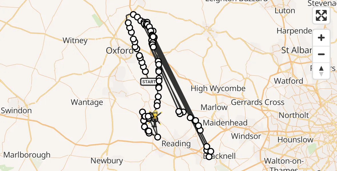 Flight path map showing Police Helicopter route from Newington to Woodcote