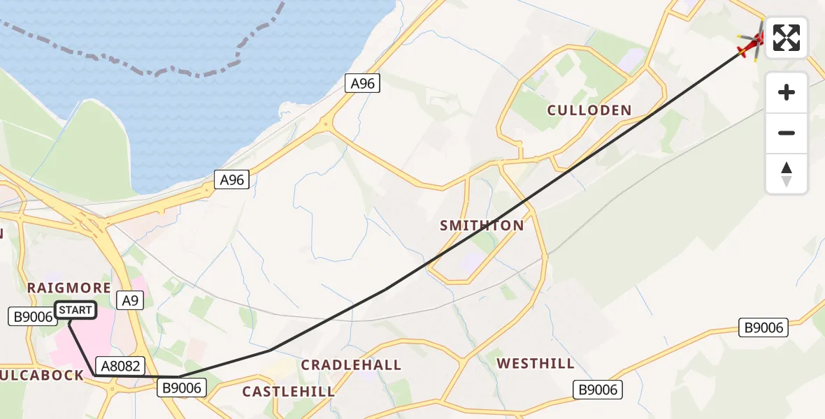 Flight path map showing Air Ambulance Helicopter route from Inverness to Inverness