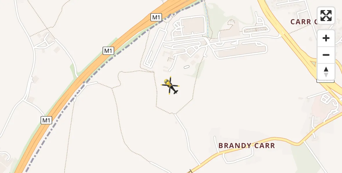 Flight path map showing Police Helicopter route from East Ardsley to East Ardsley