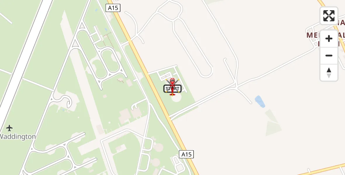 Flight path map showing Air Ambulance Helicopter route from RAF Waddington to North Kesteven
