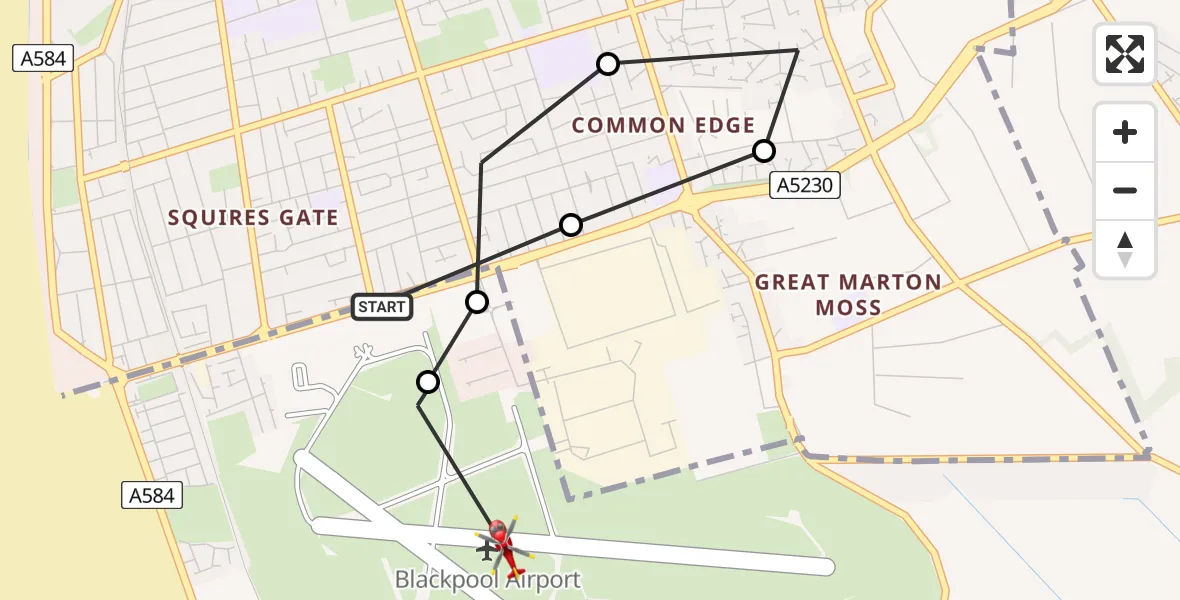 Routekaart van de vlucht: Air Ambulance Helicopter to Blackpool Airport