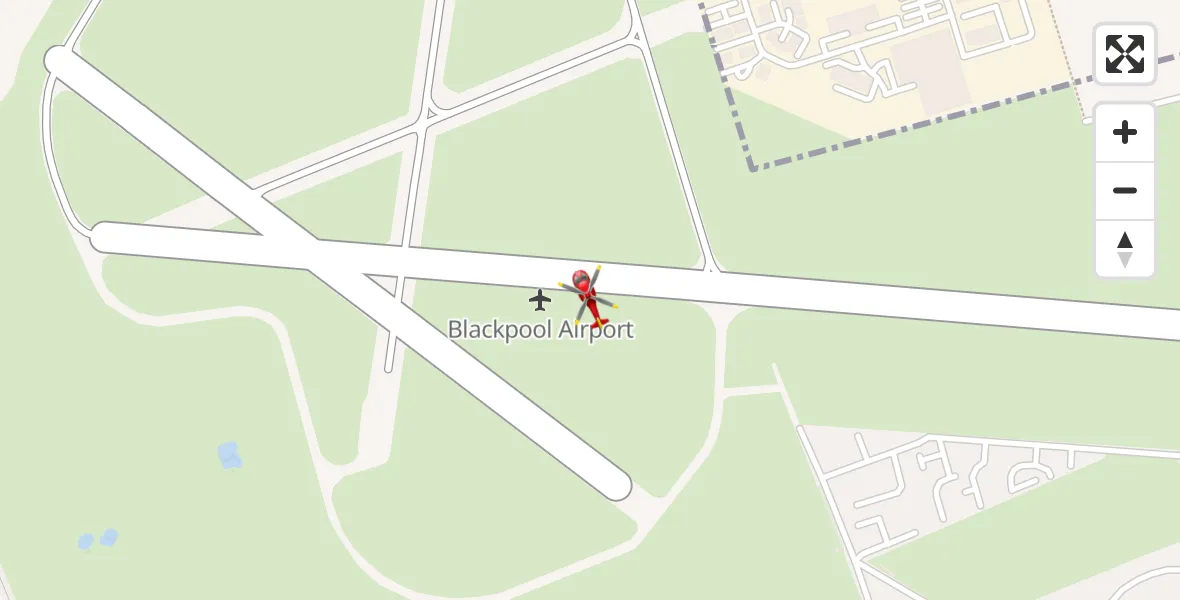 Flight path map showing Air Ambulance Helicopter route from Blackpool Airport to Blackpool Airport