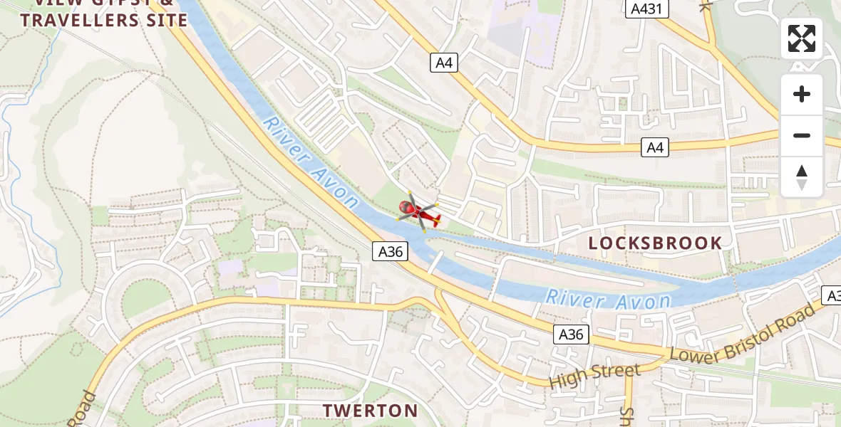 Flight path map showing Air Ambulance Helicopter route from Bath to Bath