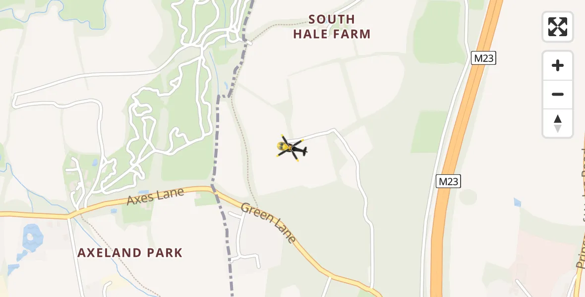 Flight path map showing Police Helicopter route from Tandridge to Tandridge