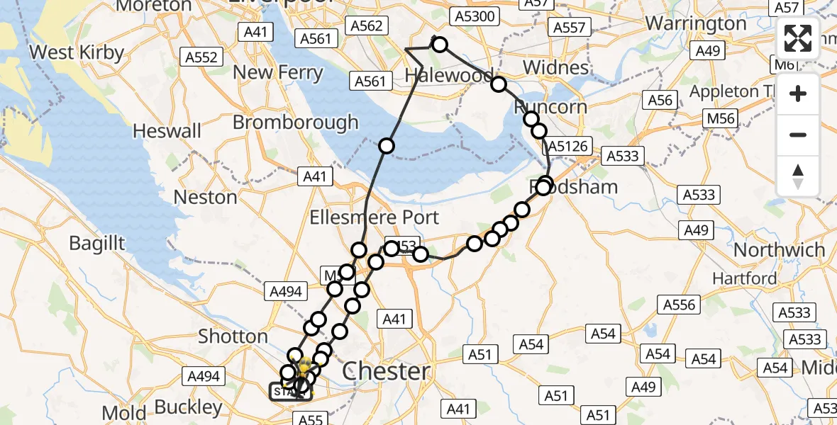 Flight path map showing Police Helicopter route from Hawarden Airport to Hawarden Airport