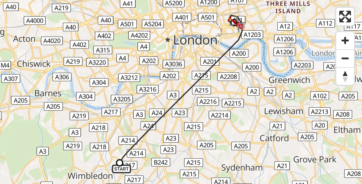 Routekaart van de vlucht: Air Ambulance Helicopter to Royal London Hospital