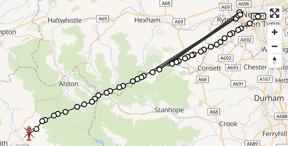 Routekaart van de vlucht: Air Ambulance Helicopter to Skirwith