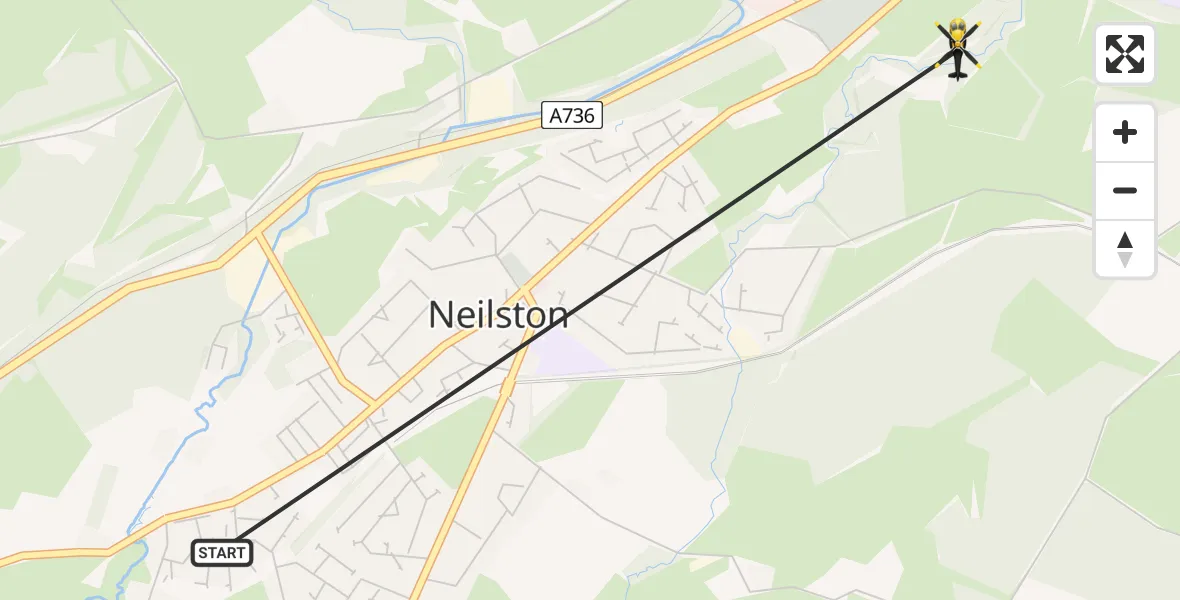 Flight path map showing Police Helicopter route from Neilston to Neilston