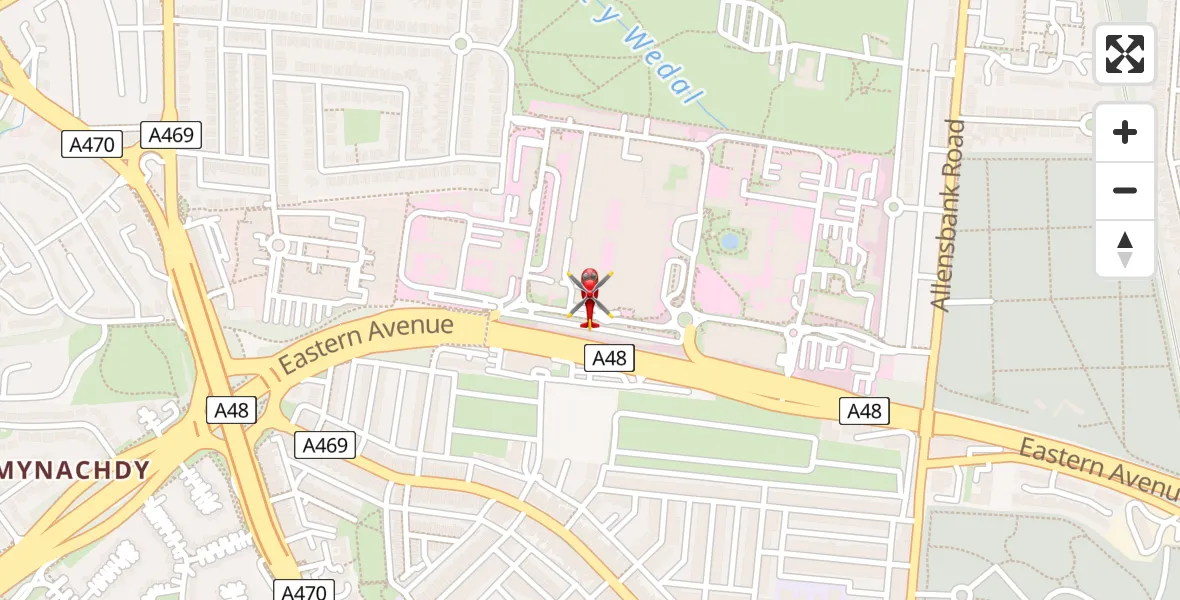 Flight path map showing Air Ambulance Helicopter route from Cardiff to Cardiff