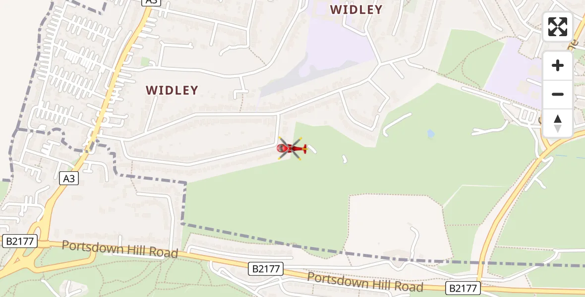 Flight path map showing Air Ambulance Helicopter route from Havant to Havant