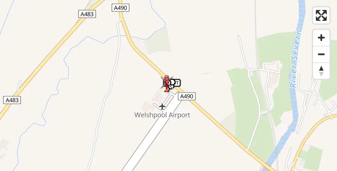 Flight path map showing Air Ambulance Helicopter route from Welshpool Airport to Welshpool Airport