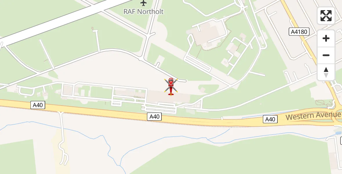 Flight path map showing Air Ambulance Helicopter route from RAF Northolt to RAF Northolt