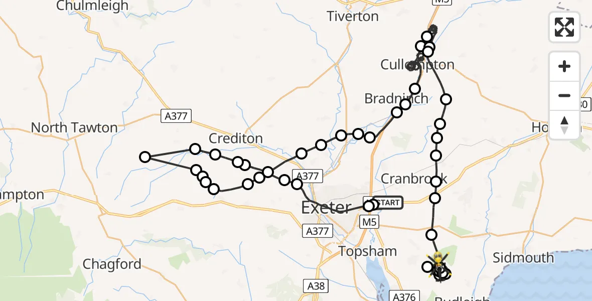 Routekaart van de vlucht: Police Helicopter to East Devon, B3180