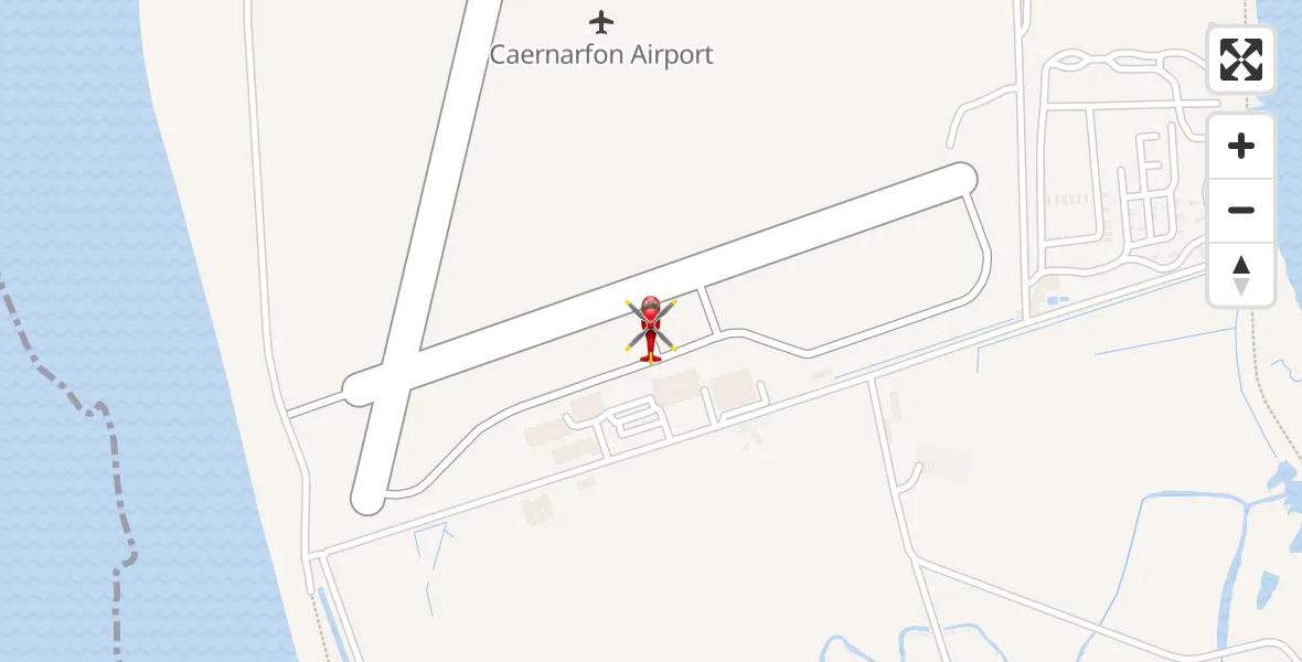 Flight path map showing Air Ambulance Helicopter route from Caernarfon Airport to Caernarfon Airport