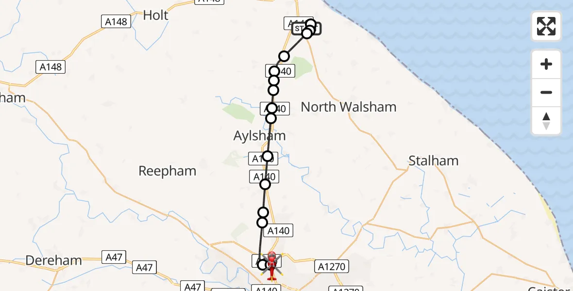 Routekaart van de vlucht: Air Ambulance Helicopter to Norwich Airport