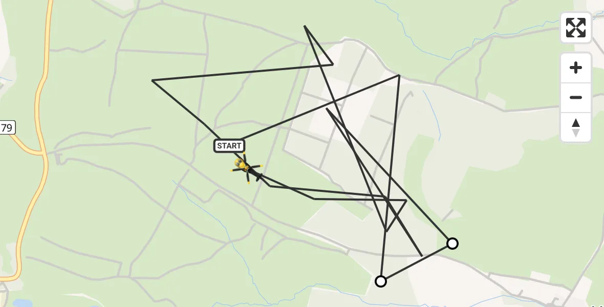 Flight path map showing Police Helicopter route from East Devon to East Devon