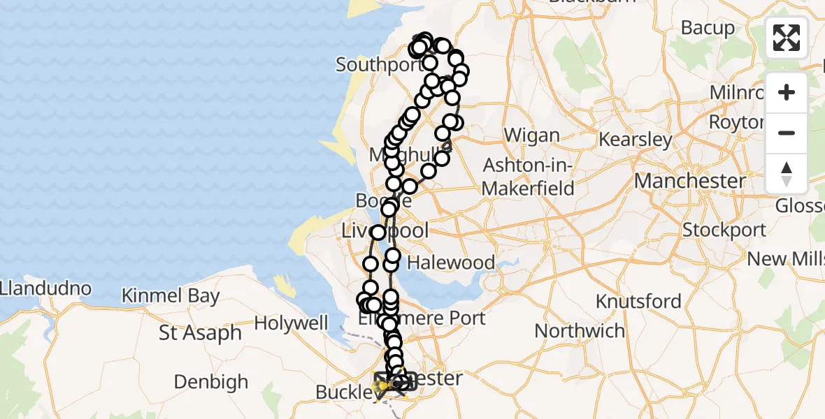 Flight path map showing Police Helicopter route from Hawarden Airport to Hawarden Airport