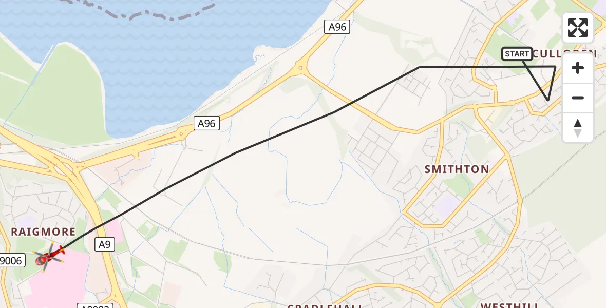 Flight path map showing Air Ambulance Helicopter route from Inverness to Inverness