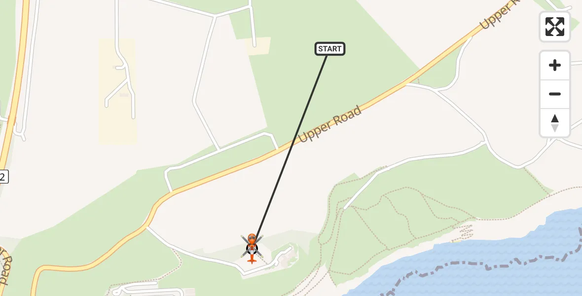 Flight path map showing Coastguard Helicopter route from Swingate Airfield to Langdon Battery Heliport