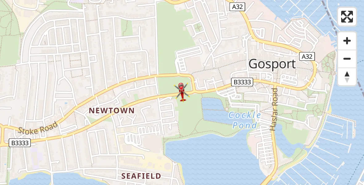 Flight path map showing Air Ambulance Helicopter route from Gosport to Gosport