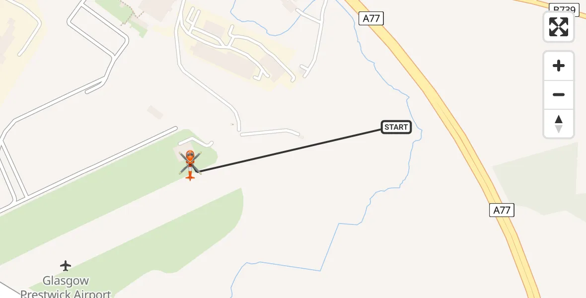 Flight path map showing Coastguard Helicopter route from Glasgow Prestwick Airport to Glasgow Prestwick Airport