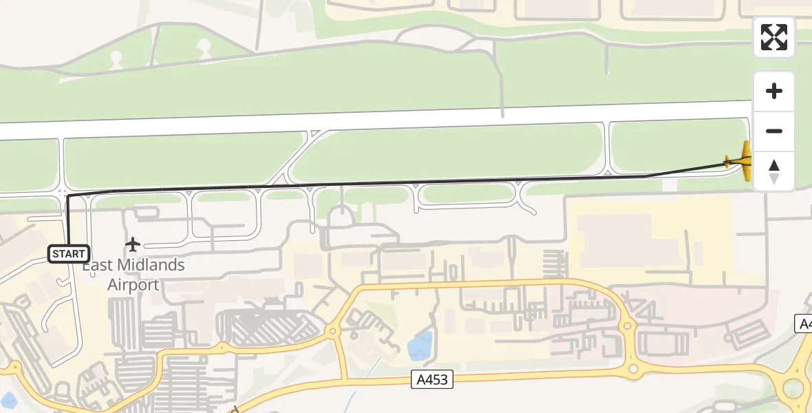 Flight path map showing Police Aircraft route from East Midlands Airport to East Midlands Airport