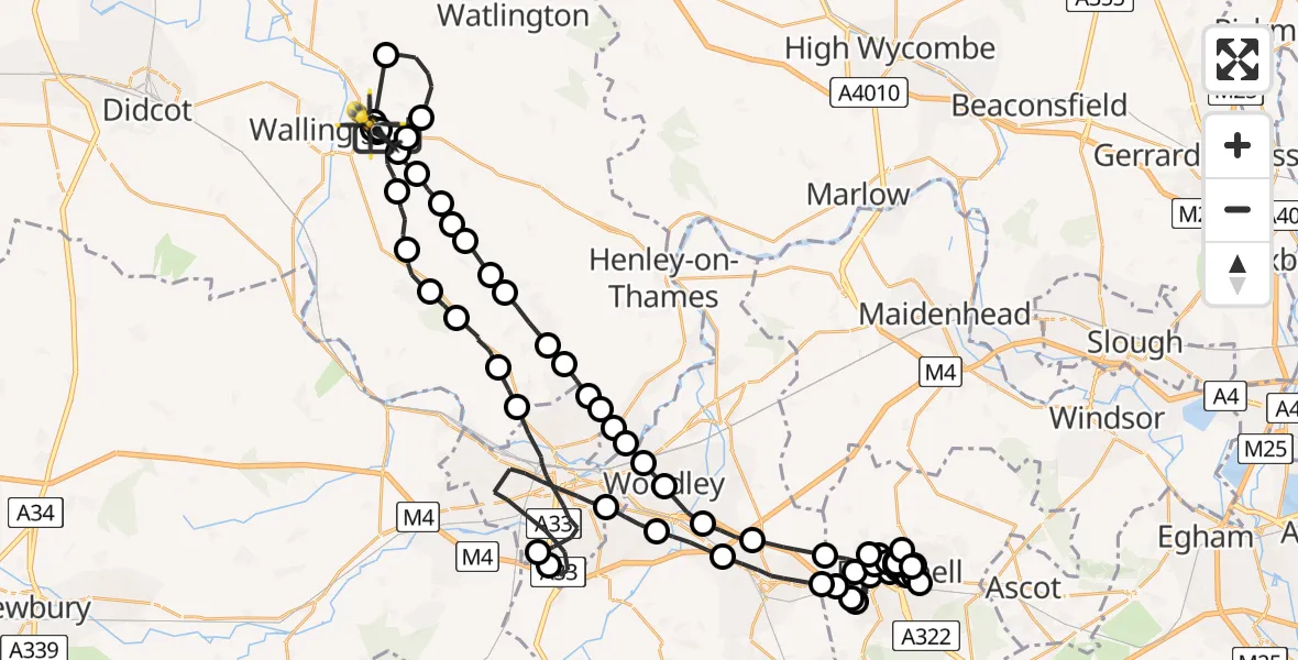 Flight path map showing Police Helicopter route from Crowmarsh Gifford to Crowmarsh Gifford